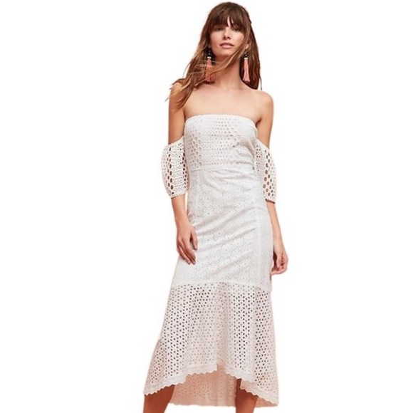 FARM RIO Anthropologie White Cotton Eyelet Off Shoulder midi dress women size XS - Picture 5 of 12